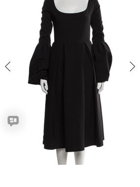 A.W.A.K.E. MODE Black Puff Sleeve Full Skirt Midi Dress Size 44 Designer NWT